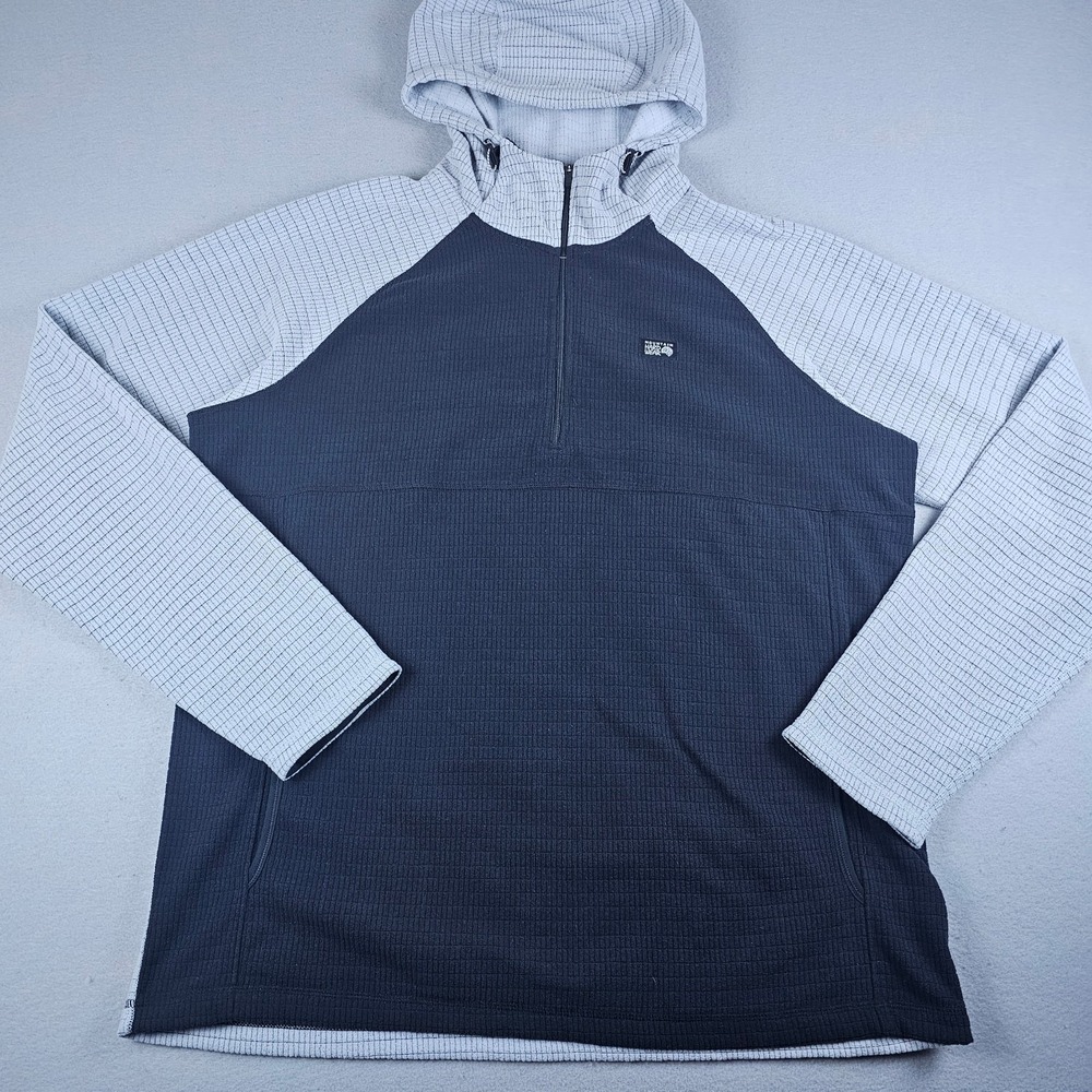 Mountain Hardwear Grid Fleece Hoodie Mens Extra Large Black Gray 1/2 Zip Pockets
